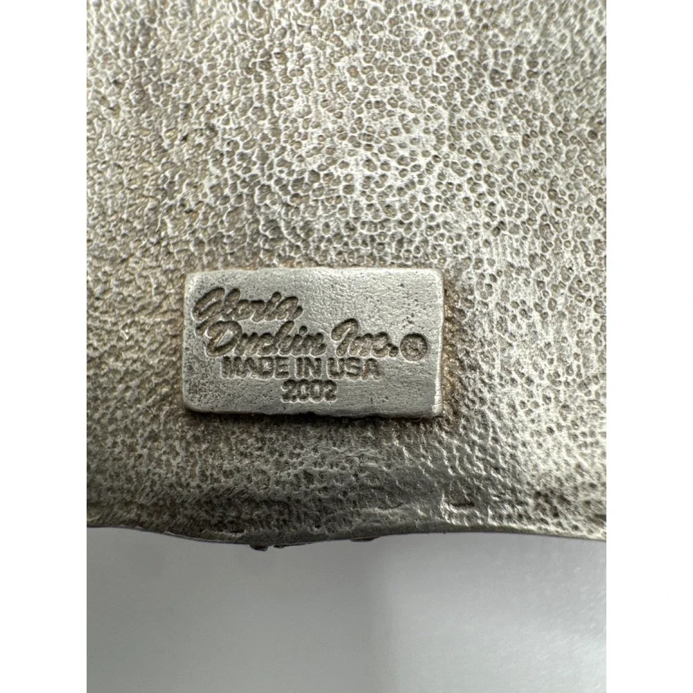 Gloria Duchin 2002 American Flag Pewter Tone Metal Christmas Ornament USA Made